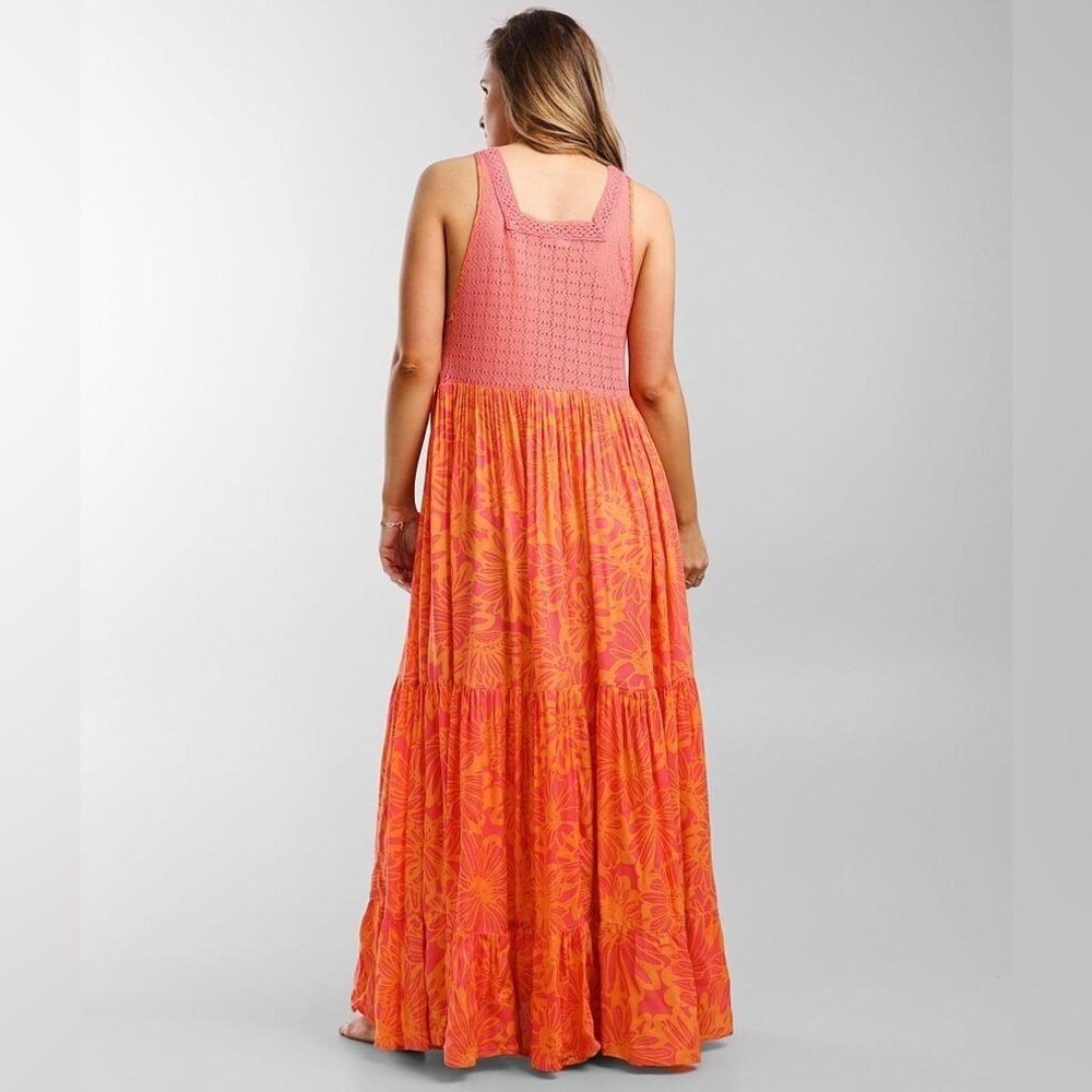 Free People Tiers For You Floral Maxi Dress Orange & Pink Crochet Medium Flowy - Picture 2 of 11